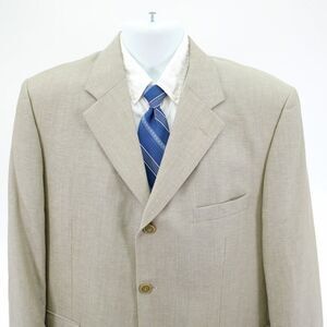 Material London Marzotto Linen‎ Blend Blazer 40R 3 Button Sand Tan / Beige